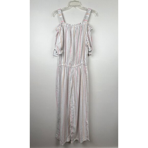 NWT Rafaella Women's Natural Striped Off Shoulder Wide Leg Jumpsuit Size M - Picture 6 of 8